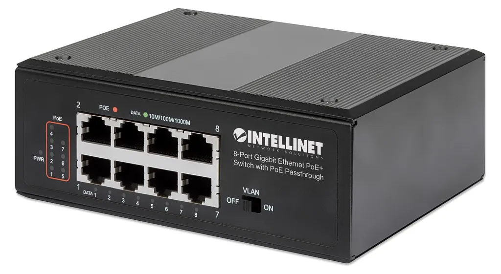 Commutateur Réseau Gigabit 8 Ports INTELLINET PoE+ Auto-Alimenté Compact
