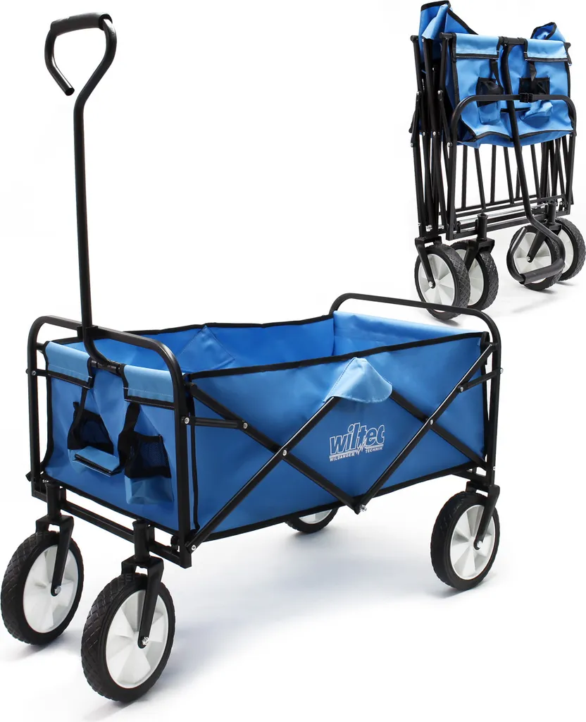 Wiltec Carrello Giardino Pieghevole: Ruote per Carichi Pesanti e Design Blu