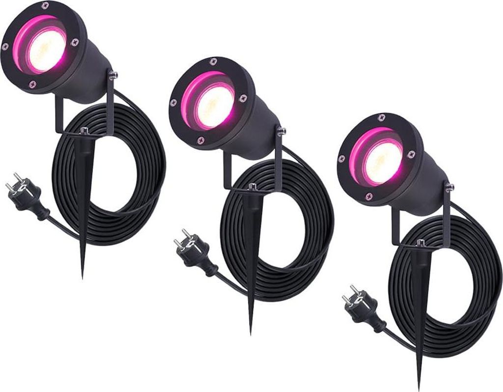 hoftronicsmart Smart Gartenstrahler 5,5W 345lm RGBWW IP65 Schwarz 3er Set