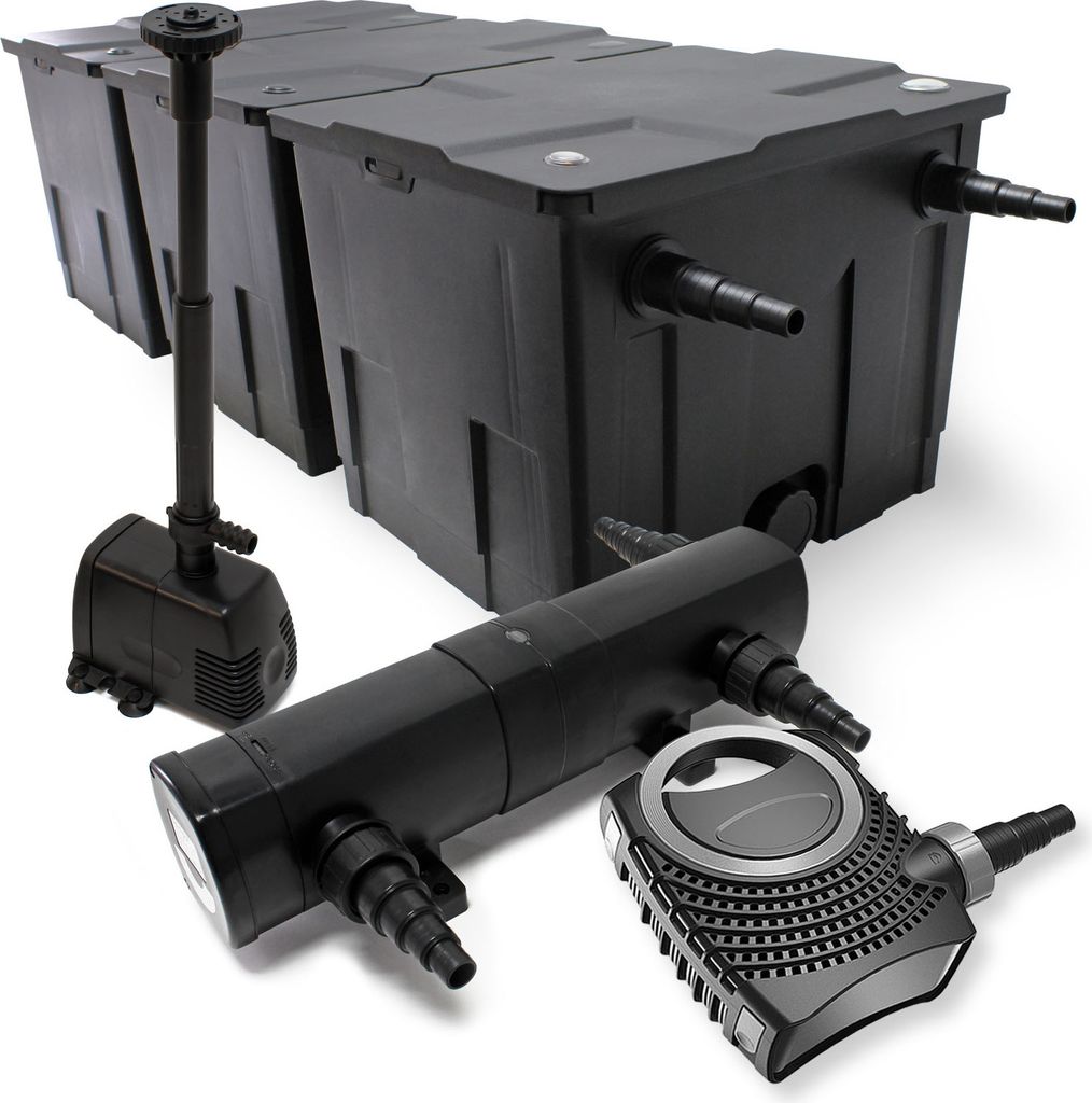 Wiltec Komplettset: CBF-350C Teichfilter bis 90000 L Teichfilteranlage Durchlauffilter, NEO10000 Teichpumpe 10000l/h 80W, CUV-218 Teichklärer UVC ...
