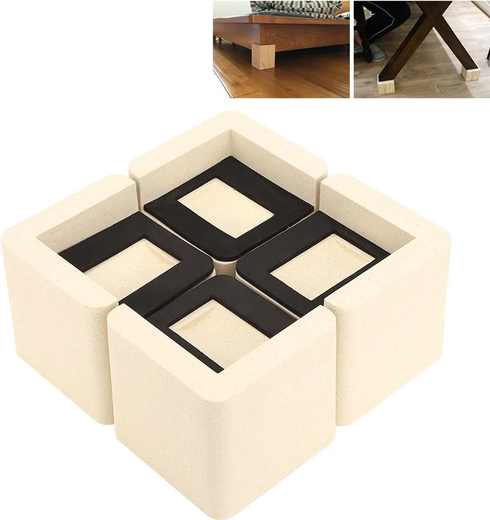 Lot de 4 Rehausseurs de Lit Multifonctionnels Antidérapants Noir 15cm