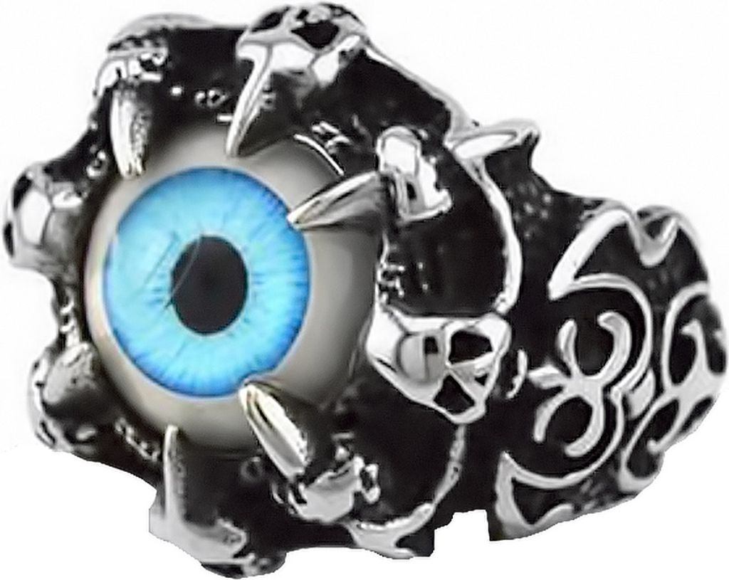 Ring Herren Edelstahl Biker Monster Auge Kralle Grusel Gothic Eye Finger silber 59 - Ø 18,95 mm