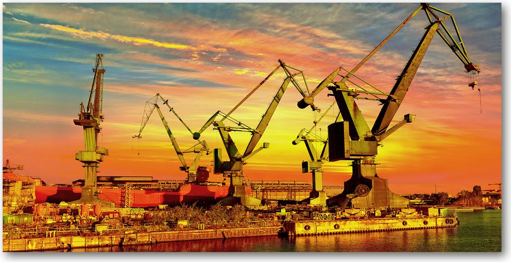 Tulup Leinwandbild - 140x70 cm - Wandkunst - Drucke auf Leinwand - Leinwanddruck - Sehenswürdigkeiten & Architektur - Orange - Werft in Danzig