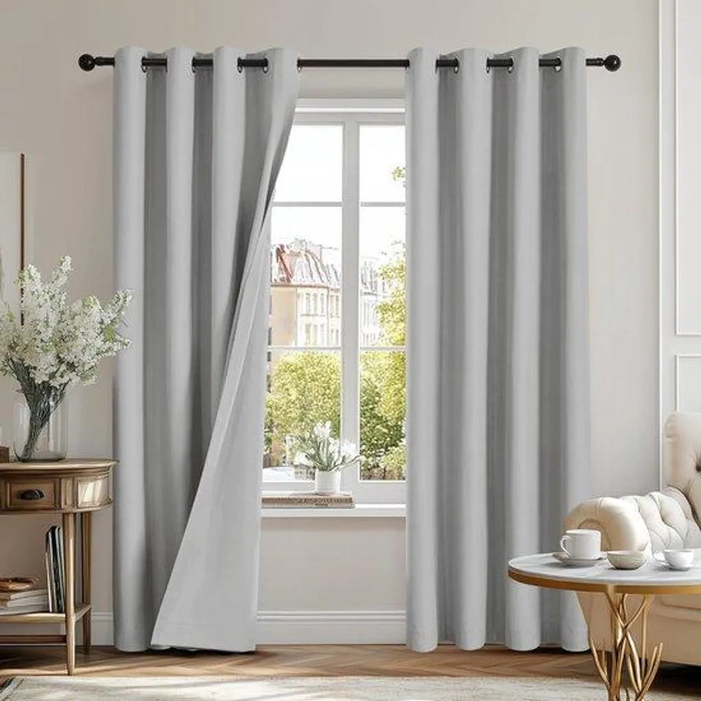 Paire de doubles rideaux isolants blancs 140x175 cm pour fenêtres de chambre