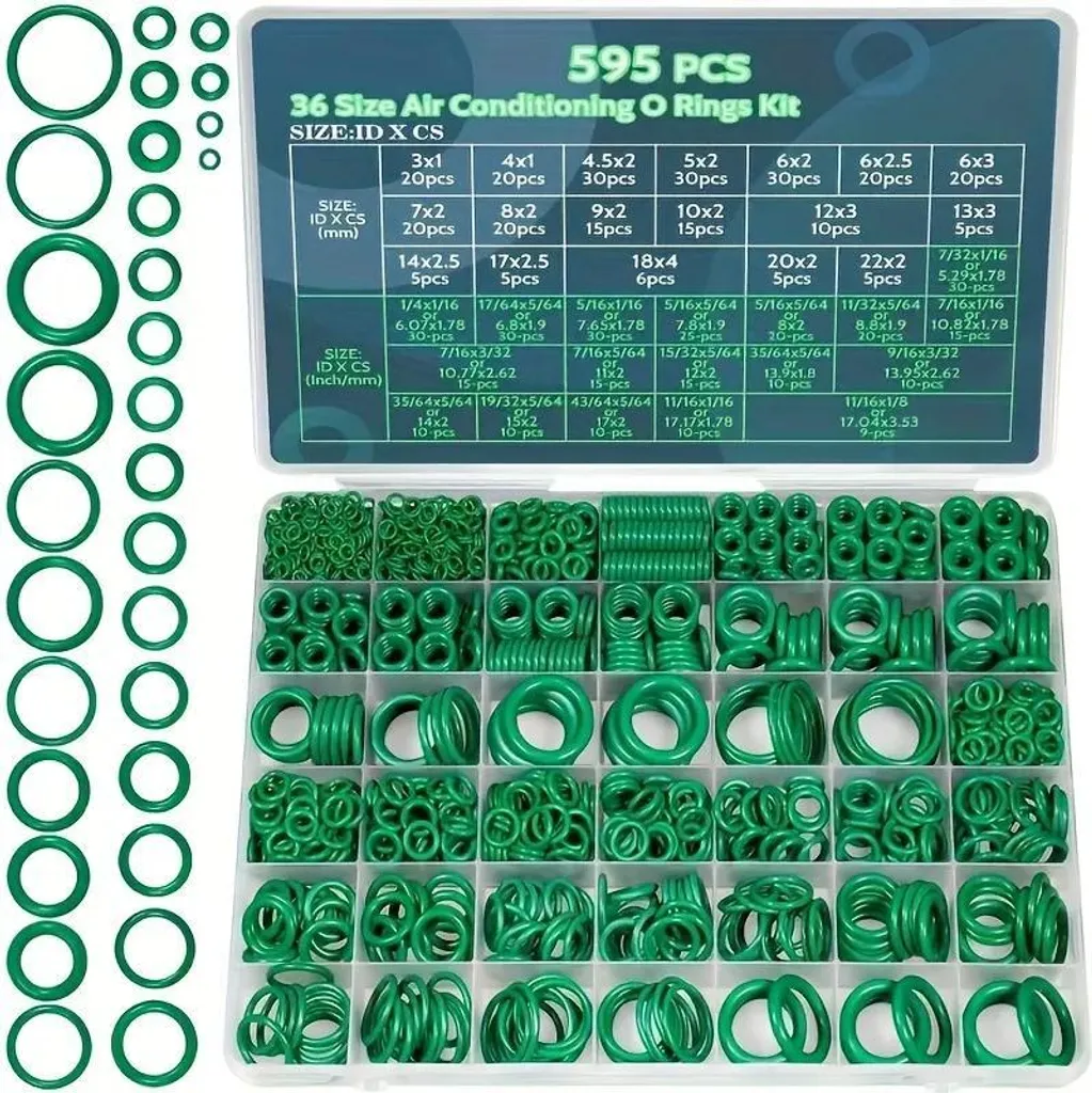 Kit Universale O-Ring 595 Pezzi: Guarnizioni Idrauliche 36 Misure in Scatola