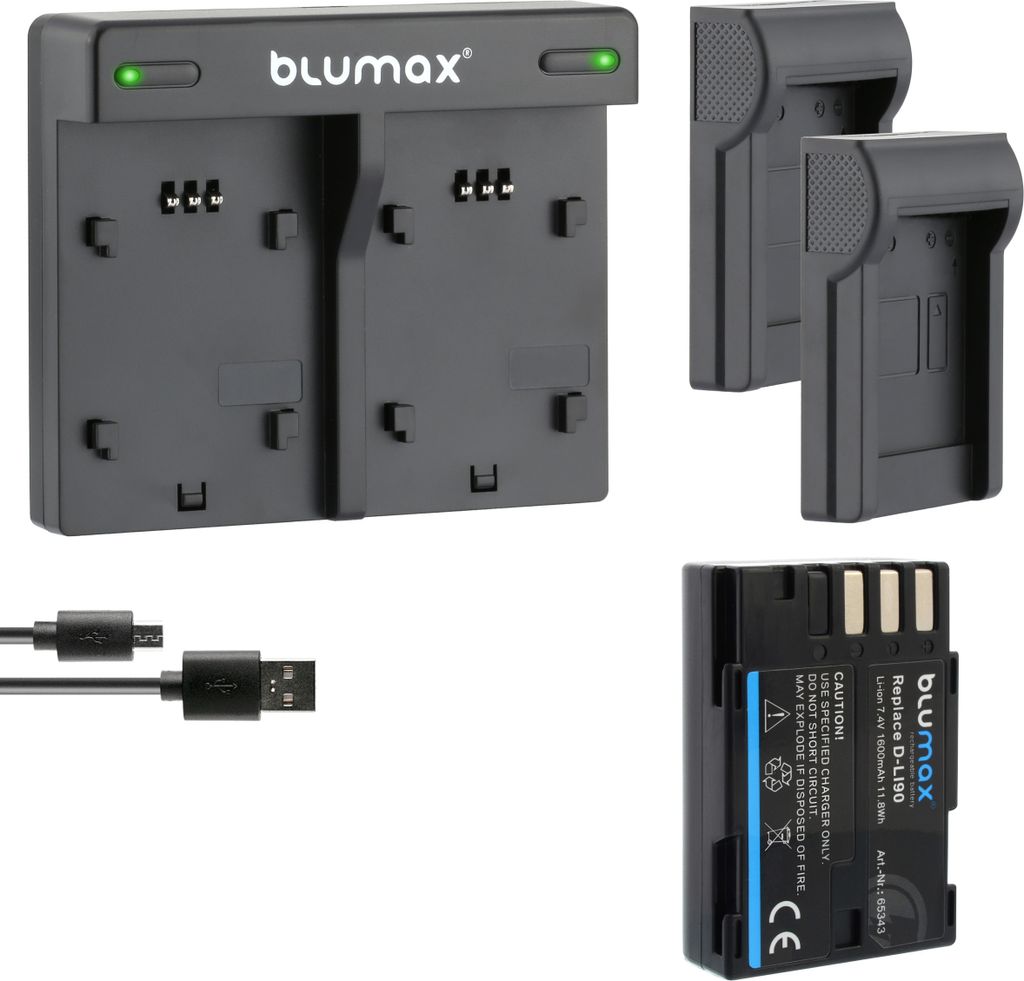 1x Akku + Lader für Pentax D-Li90 K-3 K3 K3II K5II K7 K-7 645D 645Z 1600 mAh