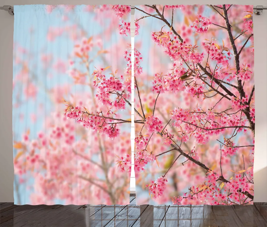 ABAKUHAUS Fleurs Rideau Rustique Cerisier Japonais 280x225cm Bleu Rose