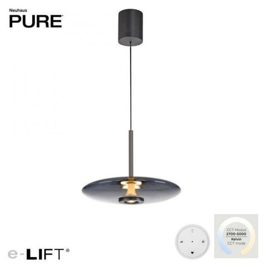 PAUL NEUHAUS Pendelleuchte PURE E-Vitrum LED 8W 2700-5700K + LED 10W 2700-5700K Platin/Rauch 2084-15