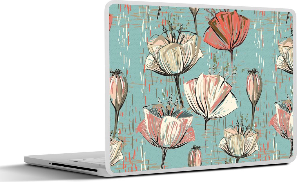 MuchoWow Laptop Aufkleber Sticker Cover Jahrgang - Blume 31x22.5 cm - Laptop-Deko