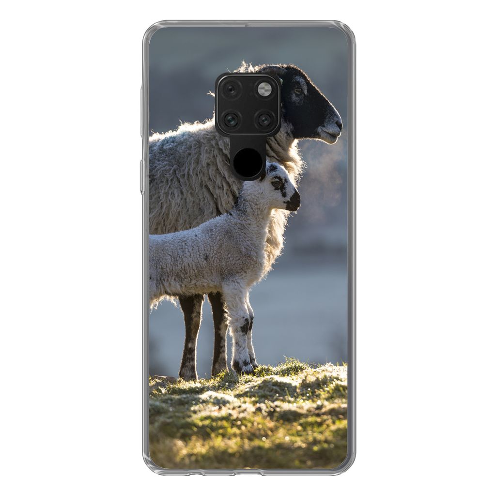 MuchoWow Handyhülle Schutzhülle Hülle für Huawei P40 Lite Schaf - Lamm - Sonne Silikon Softcase Handy Hülle - Handy