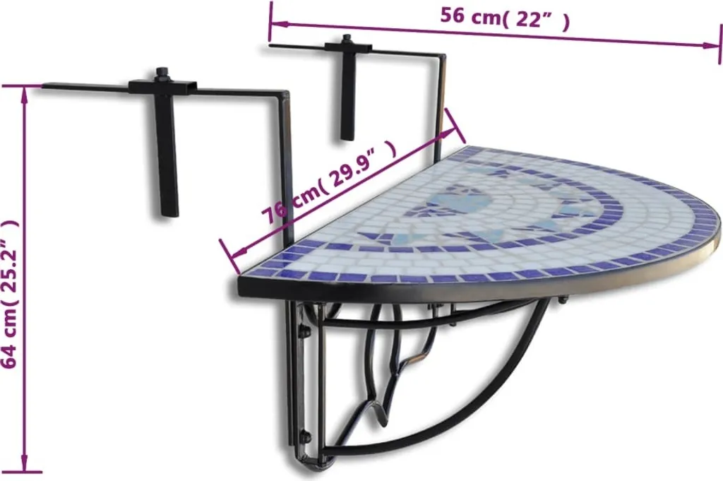 Table suspendue mosaïque bleue et blanche, plateau céramique résistant