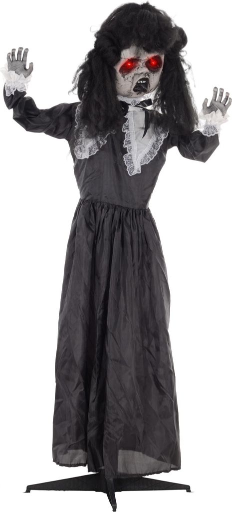 Gruselige Horrorpuppe 160 cm mit beweglichen Gliedern, roten Augen und gruseliger Stimme & Musik - Perfekte Halloween-Dekoration