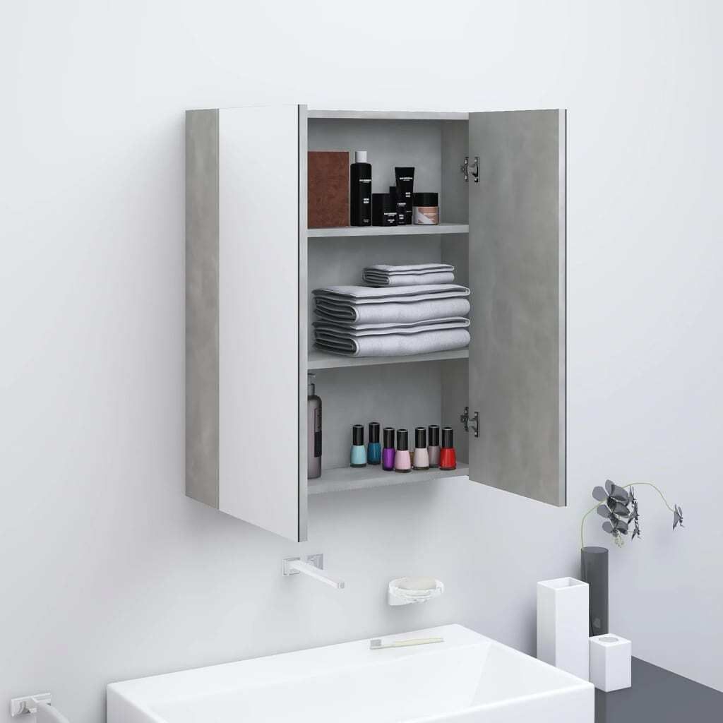 The Living Store Bad-Spiegelschrank 60x15x75 cm MDF Betongrau
