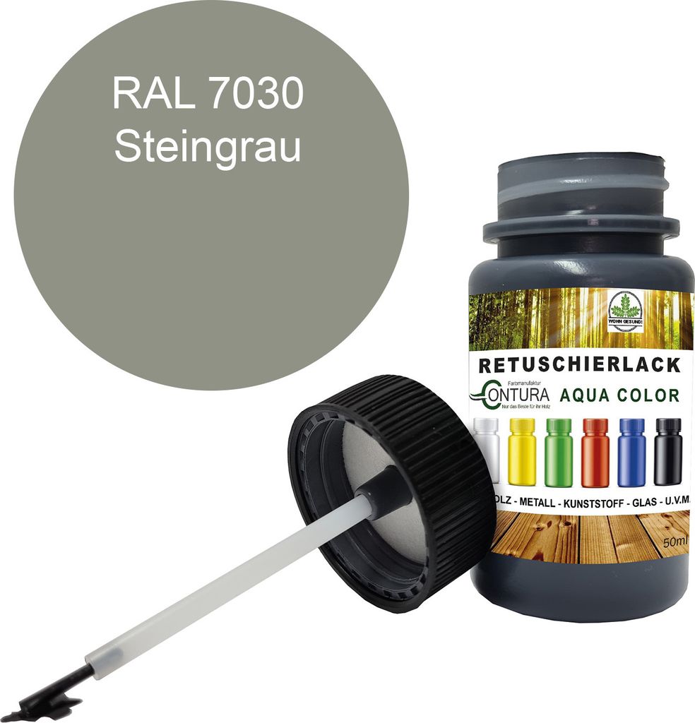 Reparaturlack Lackstift RAL Lack Pinselflasche 50ml. Farbe Holz Metall Möbel Auto Bad Retuschierlack - RAL 7030 Steingrau