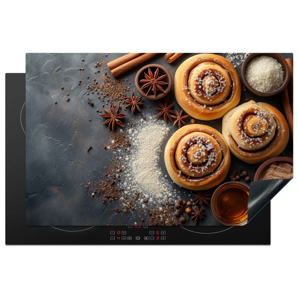 KitchenYeah Herdabdeckplatte Zimt - Beton - Lebensmittel , 81x52cm, Küche Deko, Glaskeramikkochfeld Herdabdeckung, Abdeckplatte fùr Kochfeld