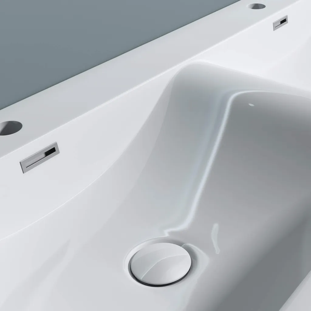 Lavabo Double Vasque Rectangulaire 120 cm Blanc Mat en Solid Surface