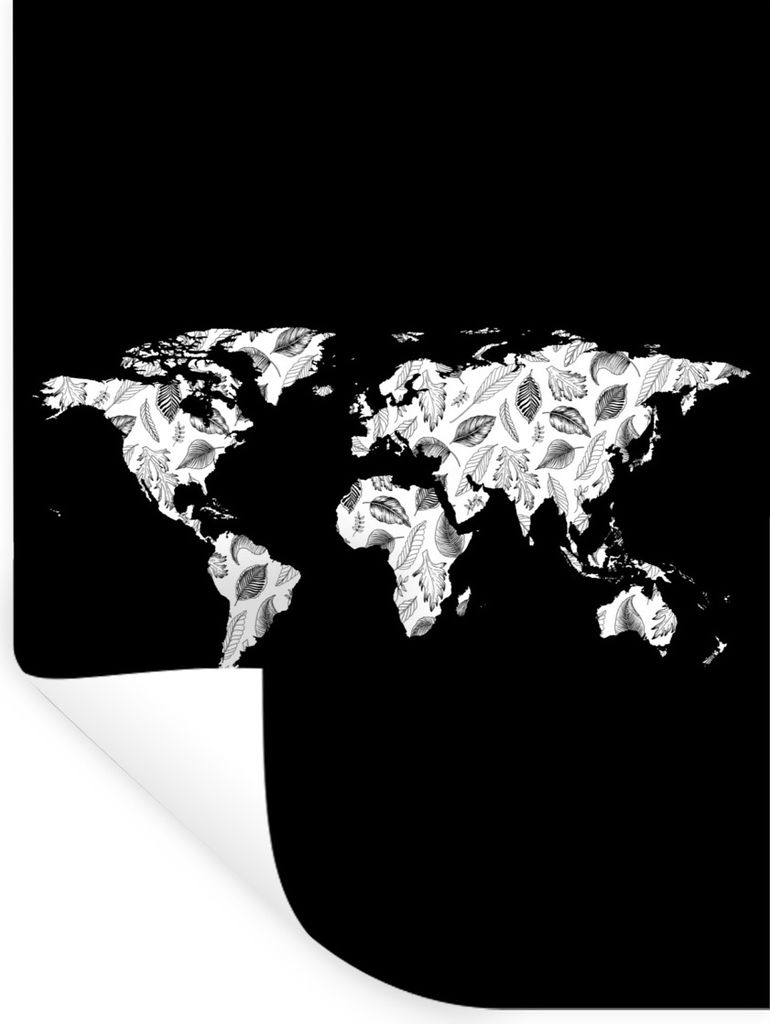 MuchoWow Wandtattoo Wandsticker Wandaufkleber Weltkarte - Pflanzen - Schwarz 60x80 cm Selbstklebend und Repositionierbar - Repositionierbar - Was...