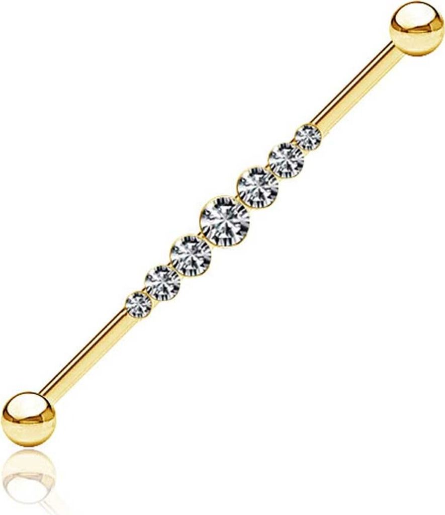 viva-adorno Industrial Piercing Scaffold Kristall Ohr Piercing Barbell Zirkonia Reihe Z581, gold