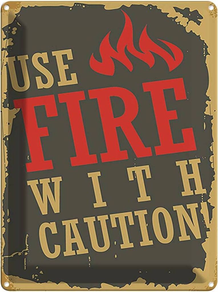 vianmo Blechschild 40x30 cm use fire with caution! Warnschild Hinweisschild Sicherheit Vorsicht