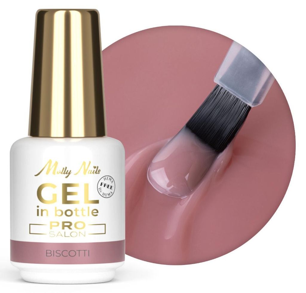 Gel in Bottle Molly Nails Pro Salon Biscotti – Aufbaugel mit Pinsel, HEMA/Di-HEMA-frei, 15 g