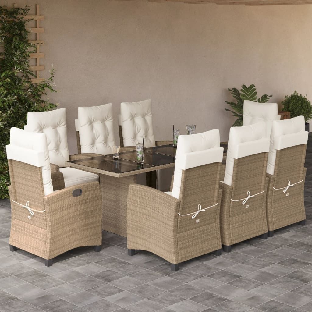 Maison Exclusive - 9-tlg. Garten-Essgruppe mit Kissen Beige Poly Rattan