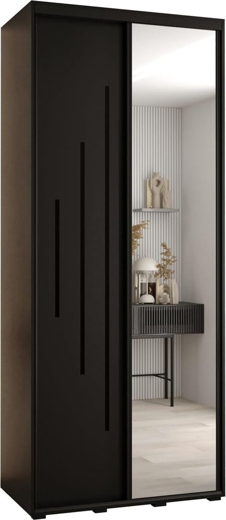 MEBLE KRYSPOL Cannes 13 Schrank mit 2 Schiebetüren - 205,2x100x45 cm - Schwarz Schwarz Schwarz
