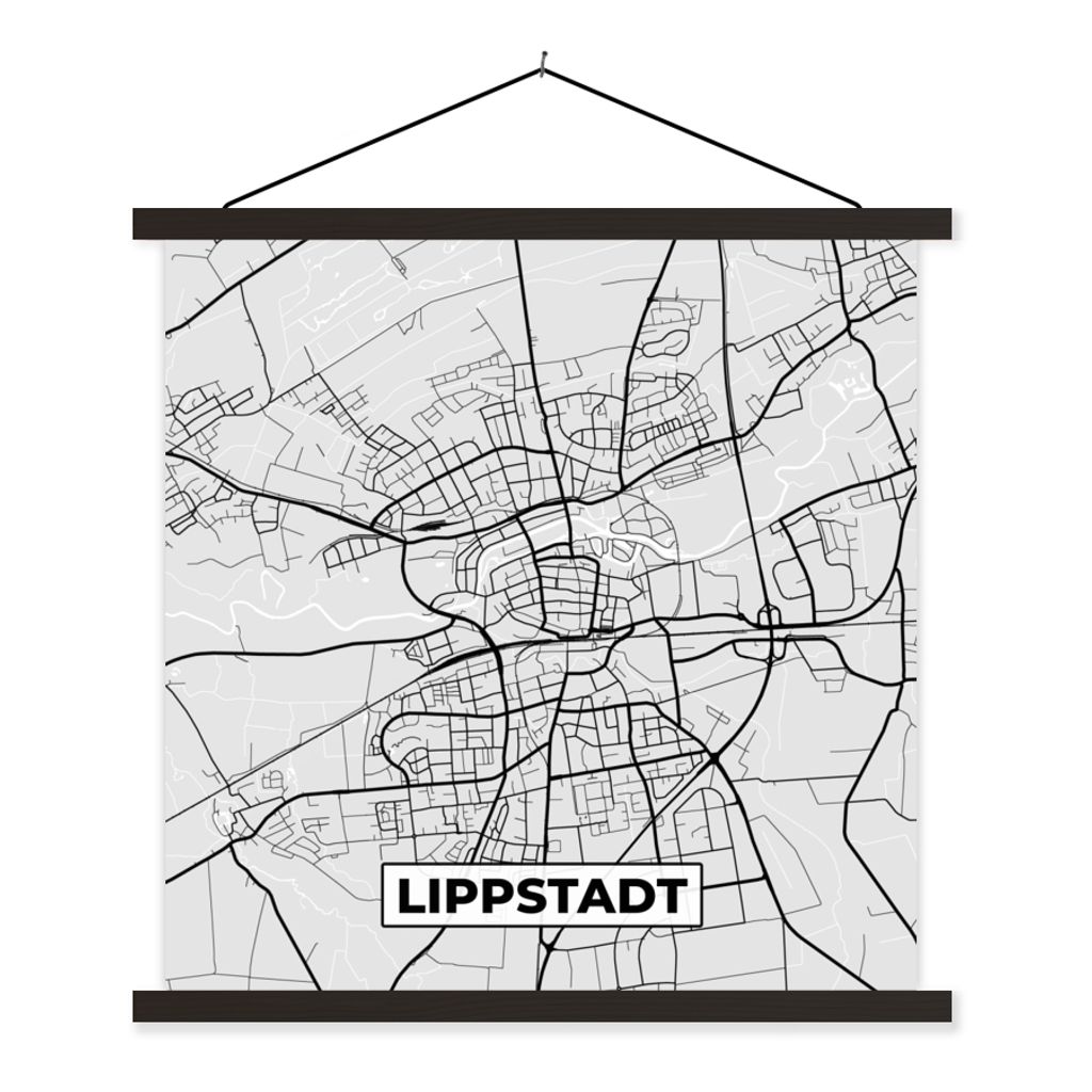 MuchoWow Textilposter Karte - Lippstadt - Deutschland - Karte 120x120 cm mit schwarzem Rahmen - Aufhängungsset