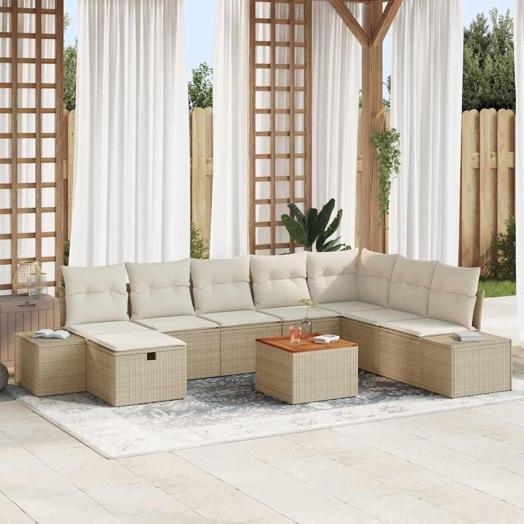 Maison Exclusive - Gartensofa-set mit Kissen mit Speicher 9 pcs Beige Poly-Rattan
