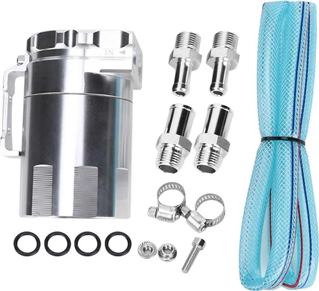 Oil Catch Can en Aluminium Argent avec Système de Respiration Intégré