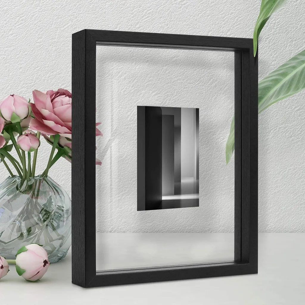 Cadre photo 20x25 cm vitrage transparent bois noir design flottant