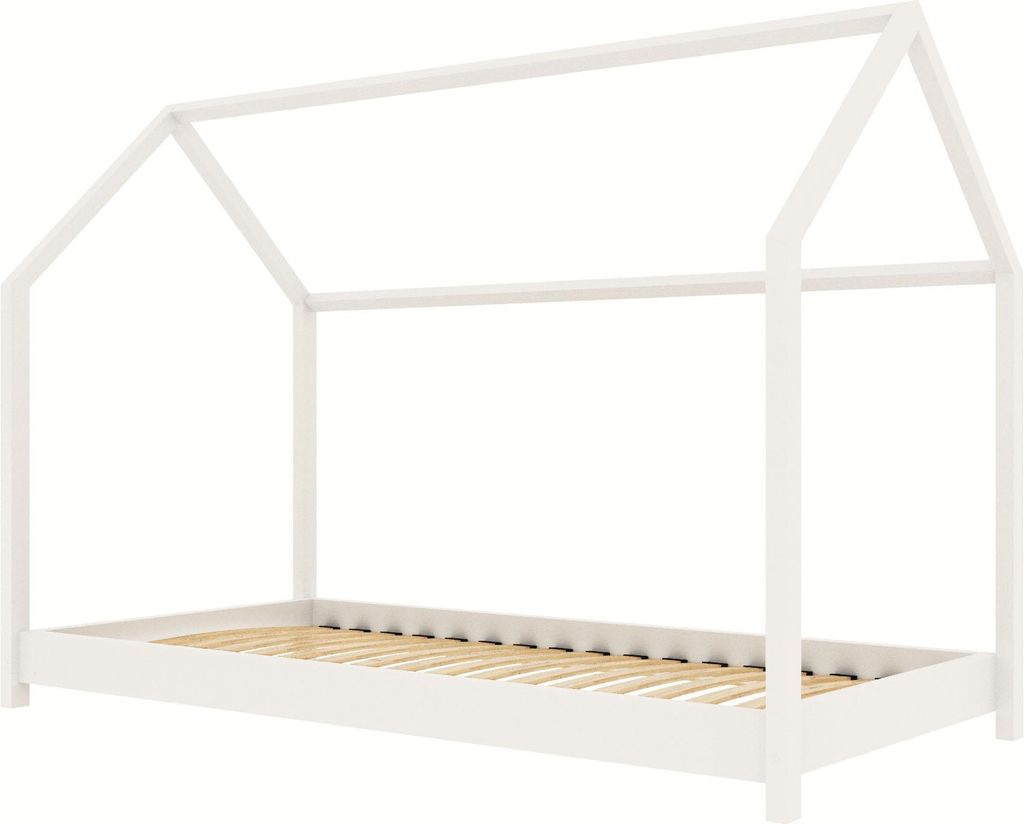 Kinderbett Haus Weiß 90x200 cm – Hausbett Holz Montessori für Jungen und Mädchen – Skandinavisches Design – Ohne Matratze