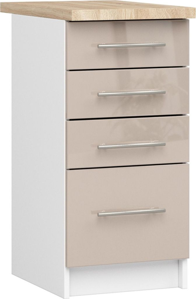 Küchenunterschrank – Unterschrank mit 4 Schubladen S40 4S – OLIWIA – Beige Hochglanz – Hochwertige Optik für Ihre Küche mit Arbeitsplatte