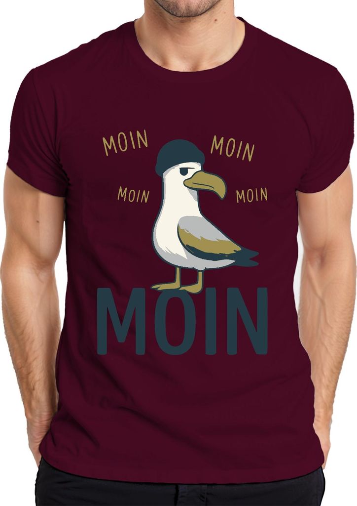 Moin Möwe Norddeutschland Küste Nordsee Maritim Lustig Seemöwe Herren T-Shirt, Burgundy, XL