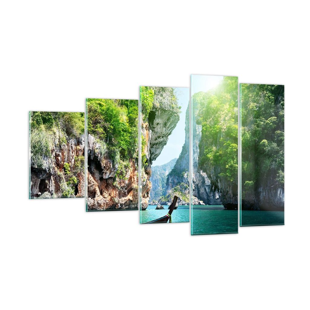 Bilder auf glas - Boot Klippen Natur Felsen - 100x60cm - Glasbilder - Wandbilder - Kunstdruck - zum Aufhängen bereit - Wanddekoration aus Glas - G...