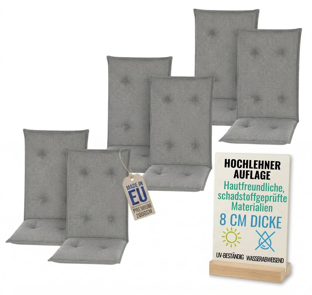 Pillows24 - 6x Hochlehner Auflagen 120x50x8 cm | Gesteppte Produktbild 