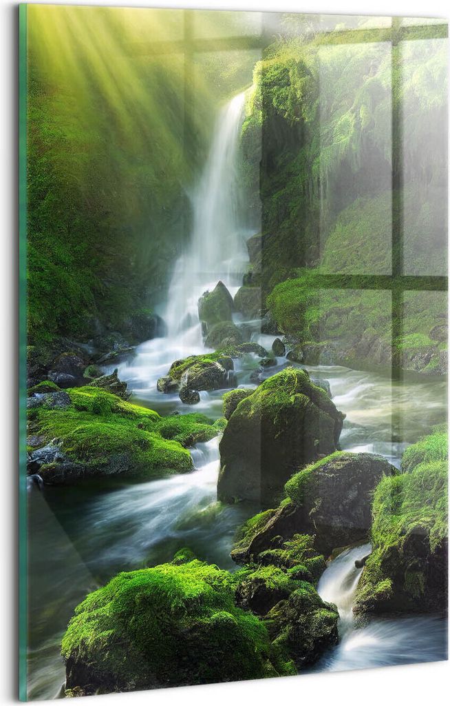 Designer Glasbild - Wandbild - Glas Bild - 20x30 cm - Wasserfall Und Felsen