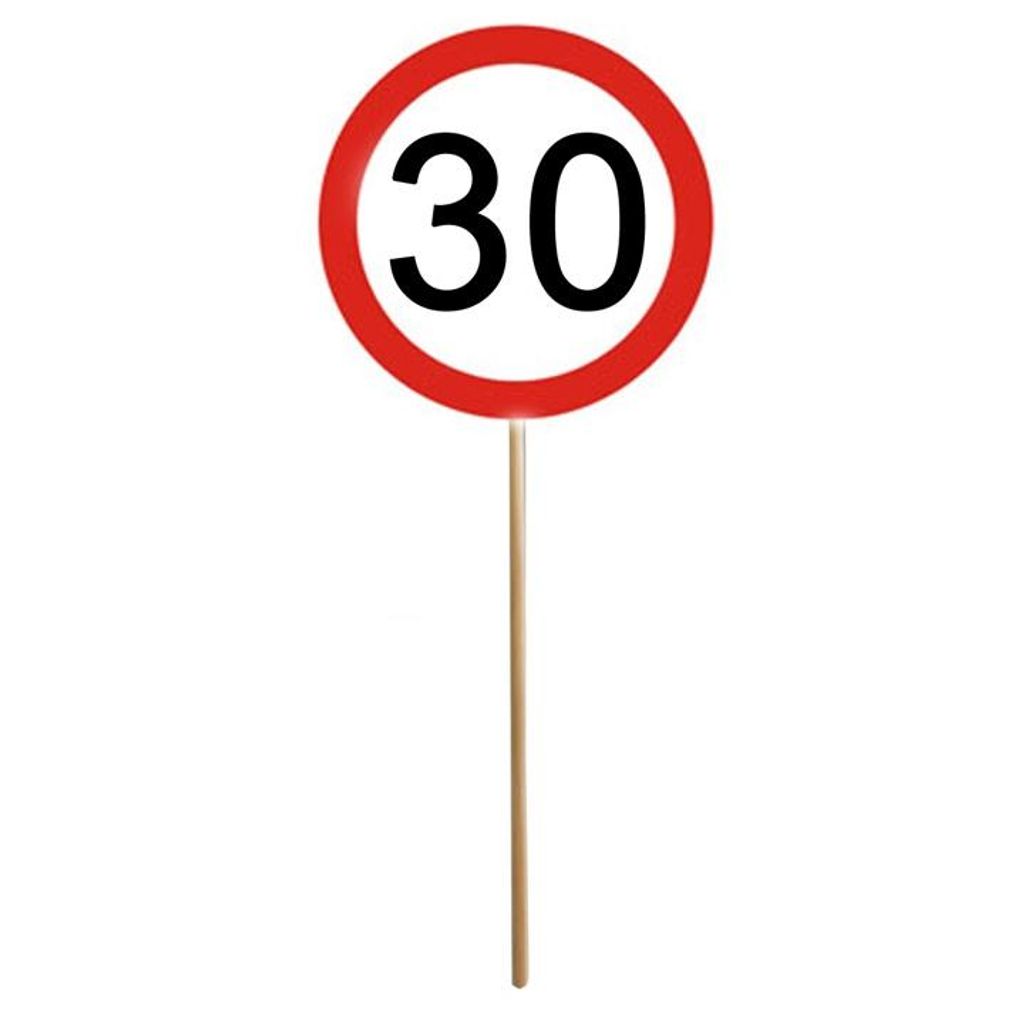 12er SET MINI SCHILDER MIT STIEL L: 26,5 cm D:9,5 cm 30.GEBURTSTAG SCHILD