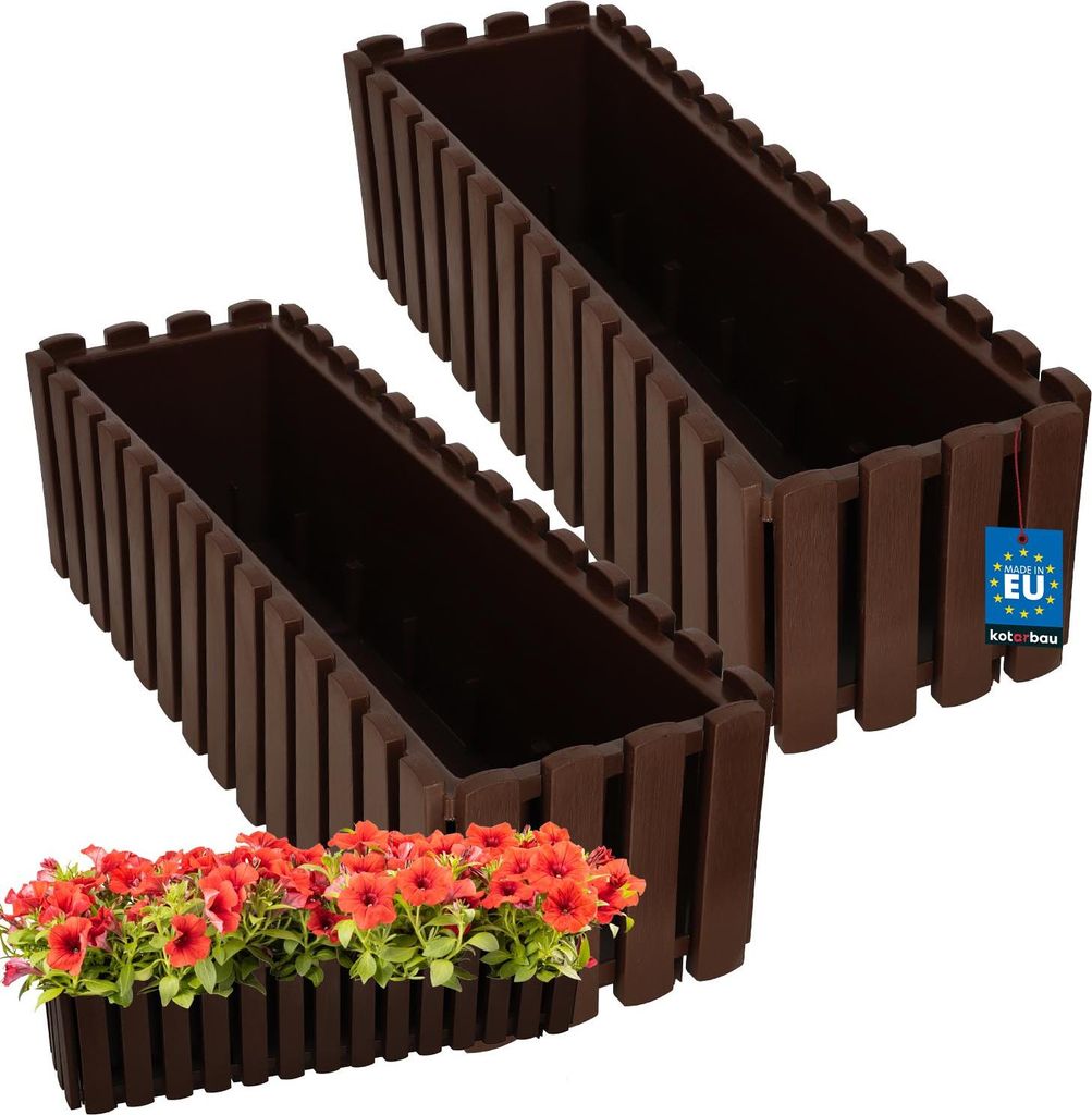 KOTARBAU® 2er Set Blumenkasten Blumentopf 58x18x16 cm Braun Produktbild 