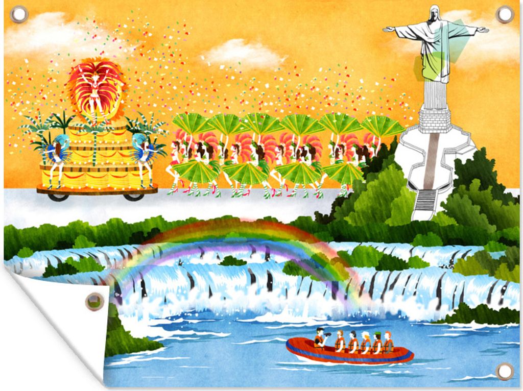 MuchoWow 80x60 cm Outdoor-Poster Gartendeko Sichtschutz Garten Poster für den Garten Bunte Illustration von Rio de Janeiro