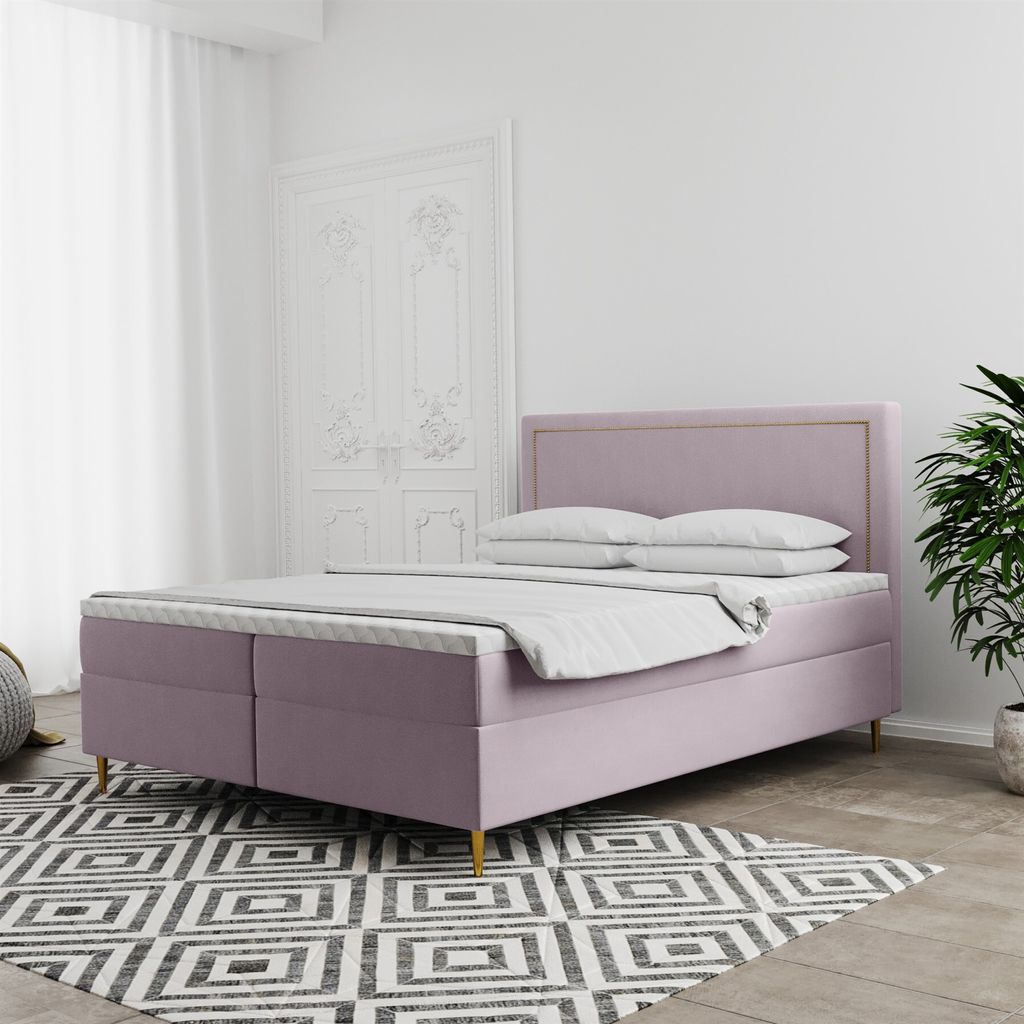 Boxspringbett Schlafzimmerbett LUCIEN 200x200cm in Stoff Soro Rose