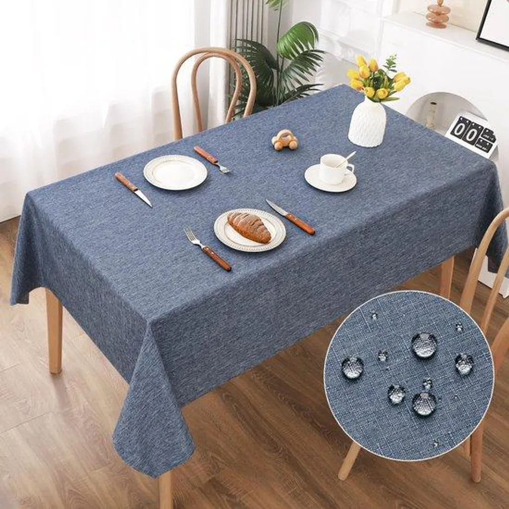 Nappe de table bleue pour salon et terrasse 140x200 aspect lin robuste