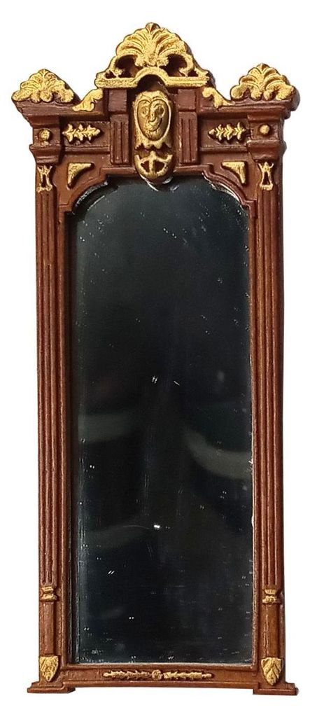 Miniatur Spiegel aus Holz, Style Empire. für 1:12 Puppenhaus. 5,5x13,6 cm.