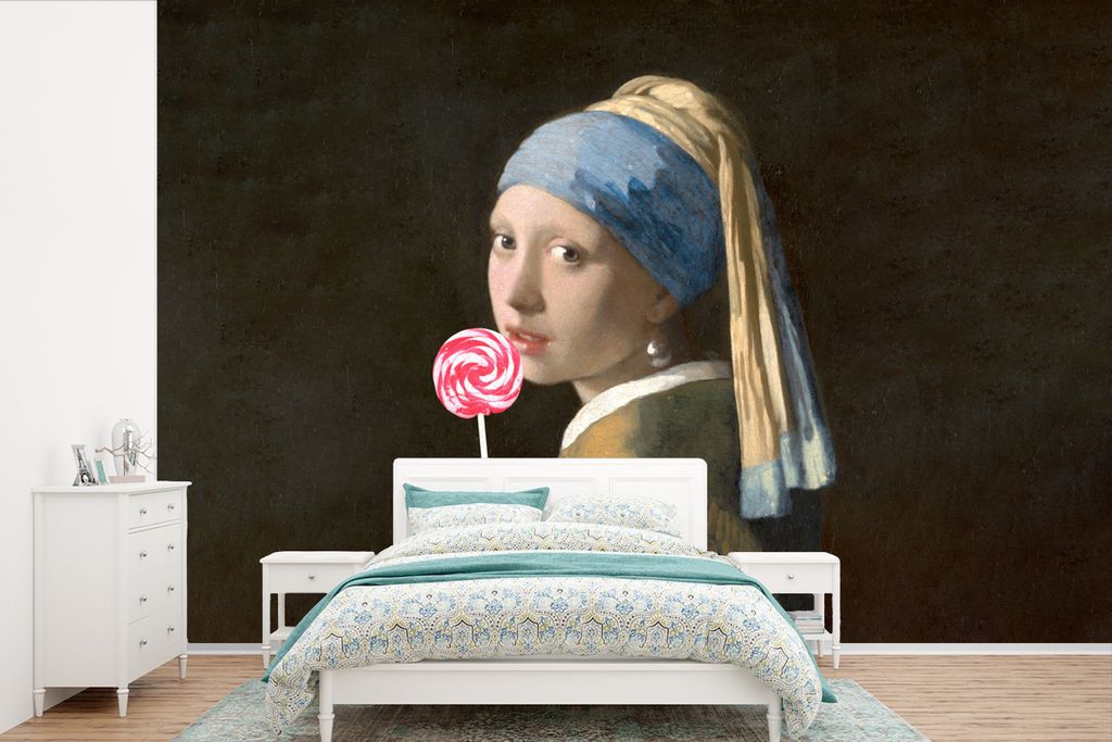 MuchoWow Fototapete für Wohnzimmer oder Schlafzimmer Wandtapete Vinyl Motivtapete Mädchen mit Perlenohrring - Johannes Vermeer - Lollipop - 390...