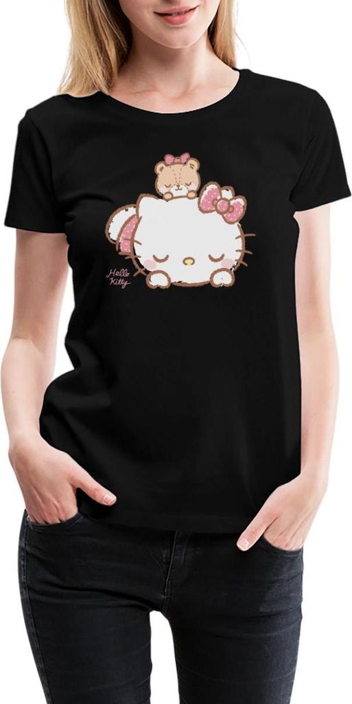 Spreadshirt Hello Kitty Mit Teddy Auf Dem Rücken Frauen Premium T-Shirt, M, Schwarz