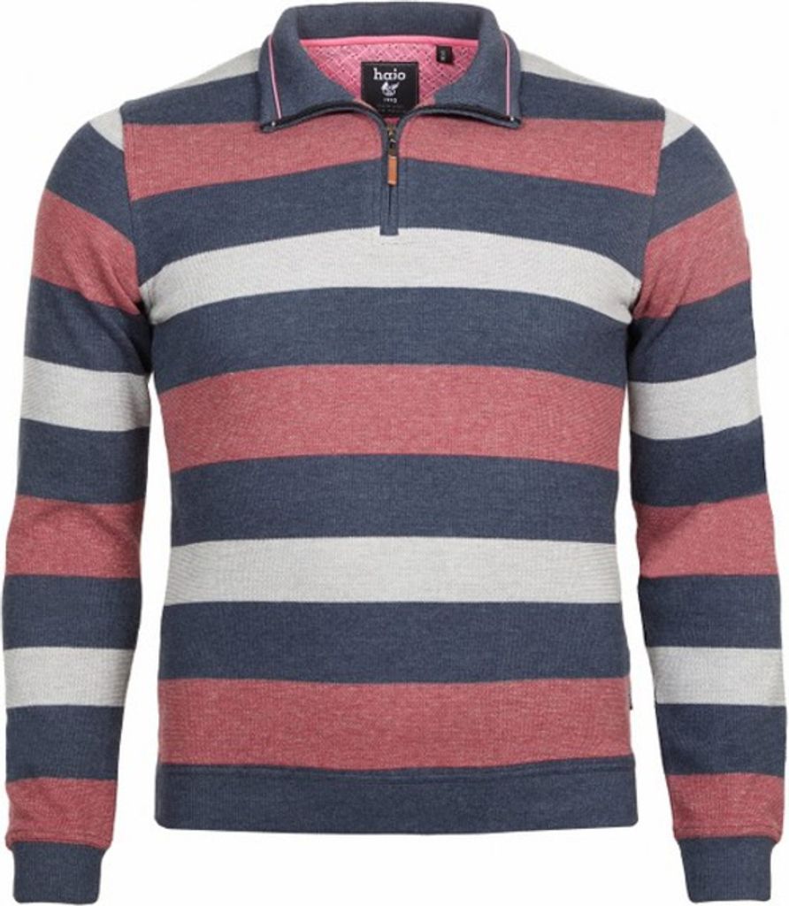 26511 Hajo, , Herren Troyer Pullover Pulli, Microfaser atmungsaktiv, rot grau gestreift, M