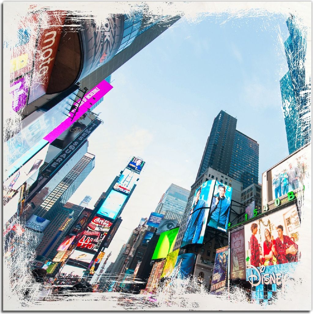 Kunstdrucke Wandbilder Holz in : Brillante Farben, Größe 50 x 50 cm Motiv Times Square in New York