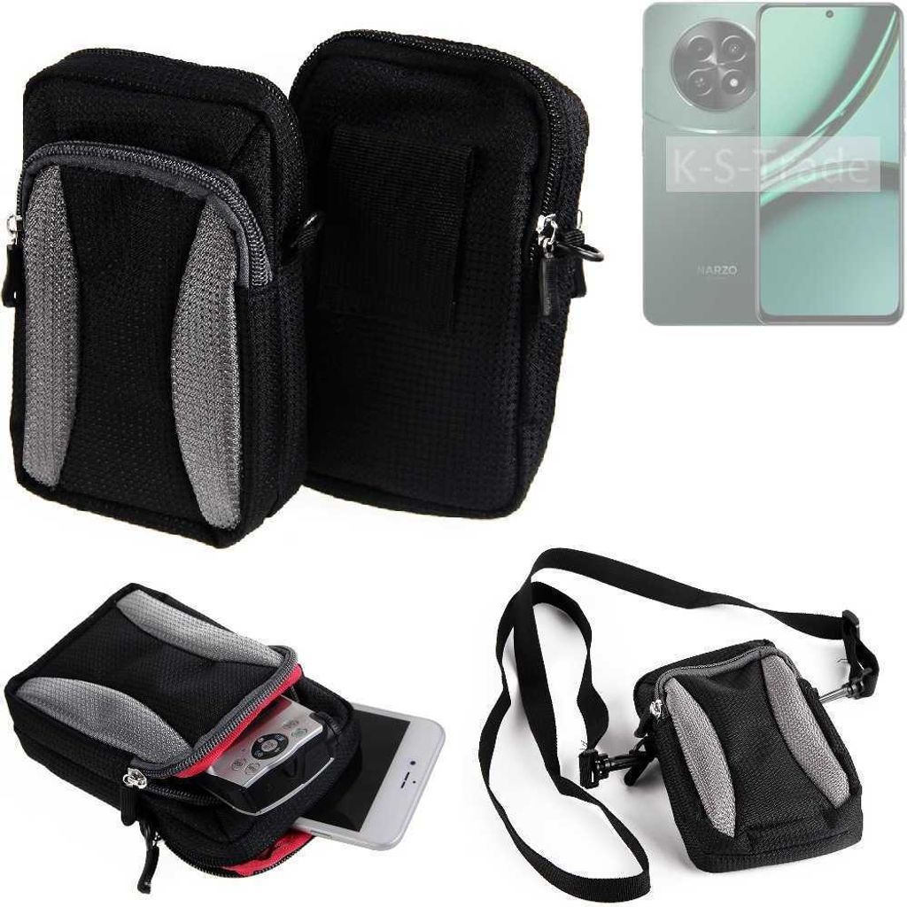 K-S-Trade Holster Schutz Hülle kompatibel mit Realme Narzo 70x 5G Handy Hülle Gürteltasche Umhängetasche mit Zusatzfach schwarz