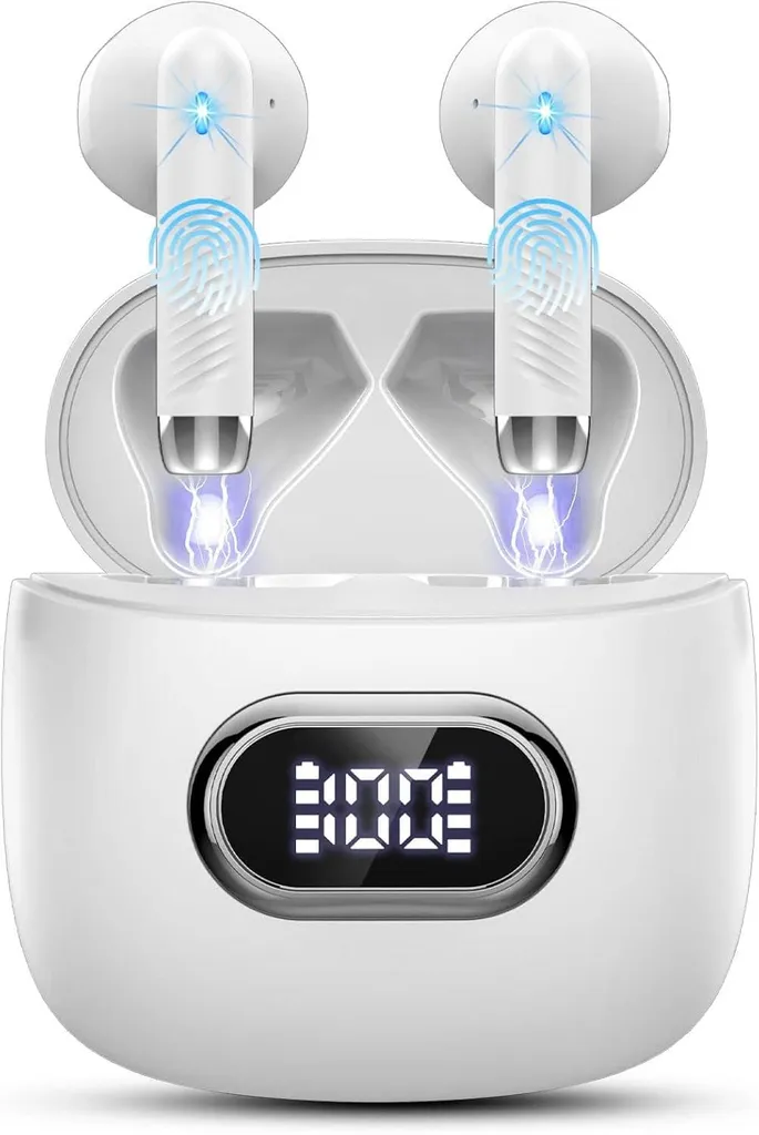 Bluetooth 5.4 In-Ear Kopfhörer Kabellos 2026, 6D Tiefer Bass, 4 Mic ENC Noise Cancelling, 42Std Akku, IP7 Wasserdicht, LED-Anzeige, USB-C