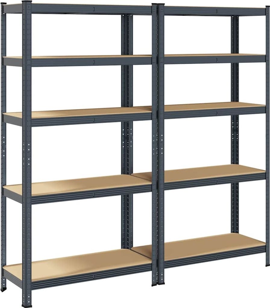 Lagerregale mit 5 Böden 2 Stk. Anthrazit Stahl & Holzwerkstoff