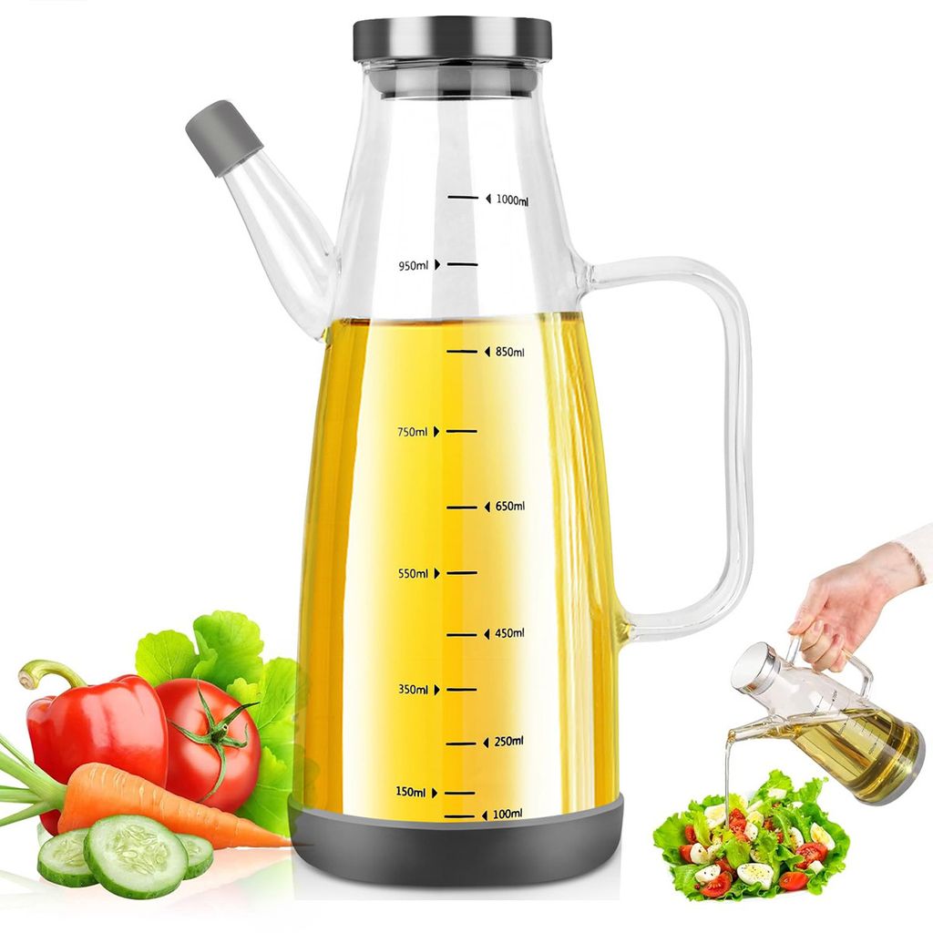 Essig- & Ölspender, Olivenöl Flasche Ölspender Glas,1L Essig Leer Ölspender mit Handhaben,Groß Auslaufsicher Ölspender für Küche BBQ Tisch ...